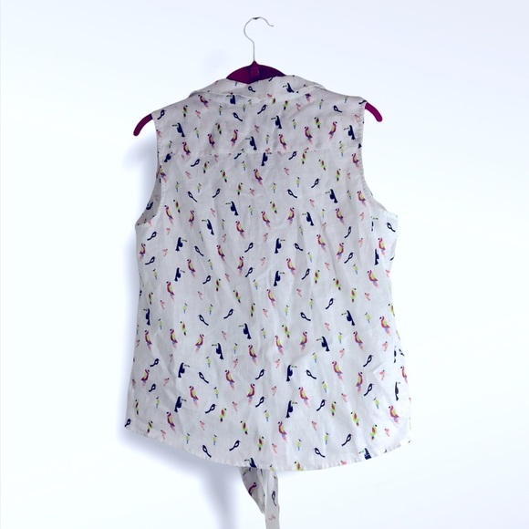 Talbots | Linen Tie Front Tropical Birds Blouse - Picture 3 of 4